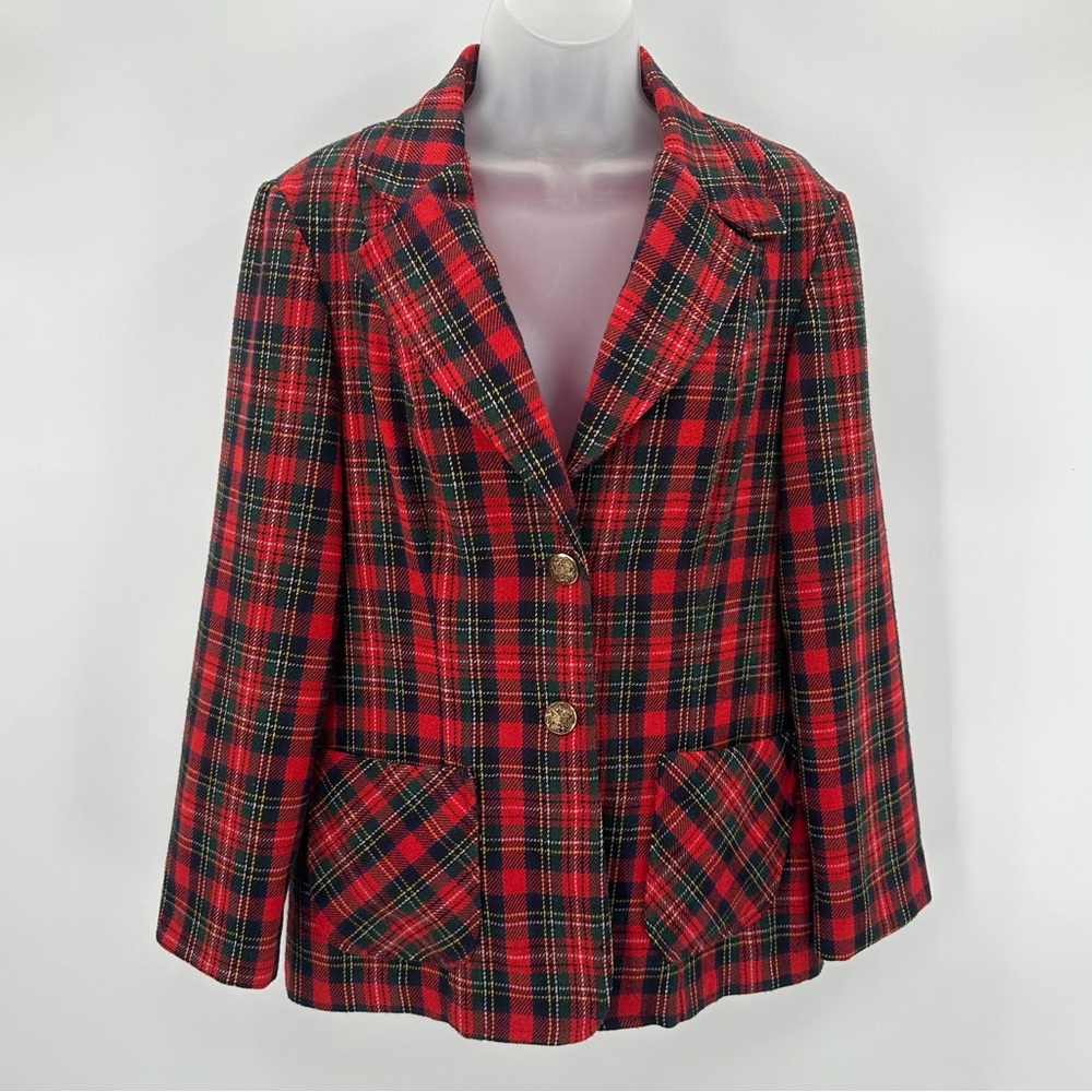 VTG Blazer Jacket Womens Red Plaid by Clotheher Russ Togs 2 Button Classic READ